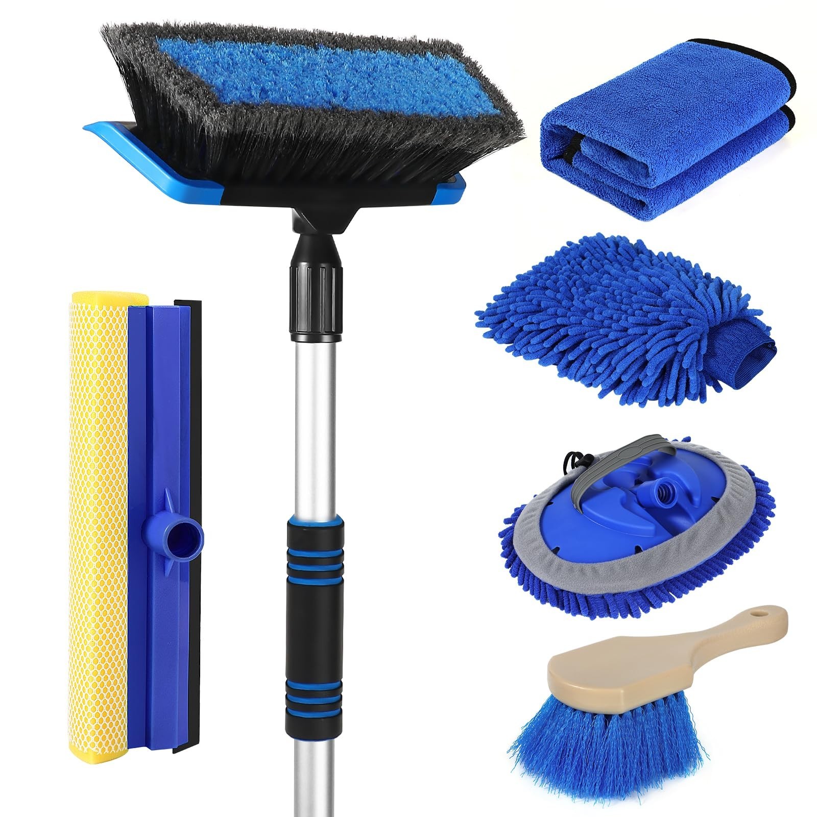 62” Car Wash Brush Kit – Long Handle, Soft Bristles, Scratch-Free Mop, Mitt, Sq
