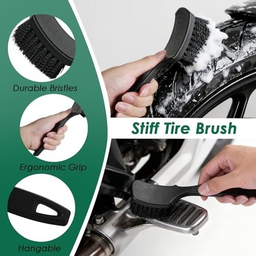 9 Pack Motorcycle Cleaning & Detailing Kit – Brushes, Sponge, Mitt, Tools for Bi