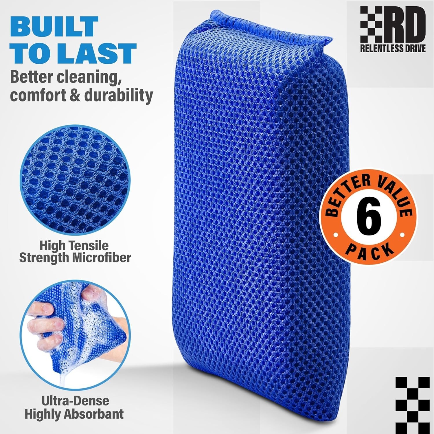 Car Washing Bug Sponge 6 Pack Soft Mesh Scratch-free Bug and Tar Remover Blue