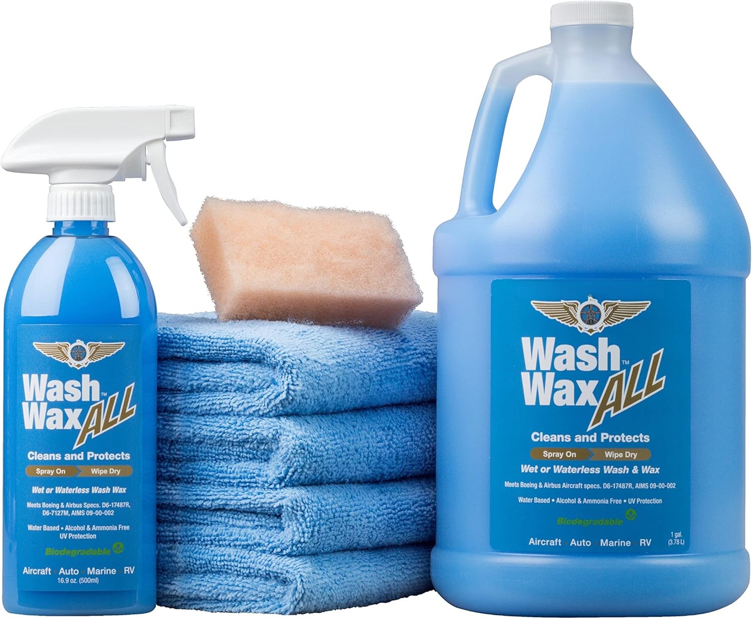 Wet or Waterless Car Wash Wax Kit 144 oz, UV Protected. Cleans