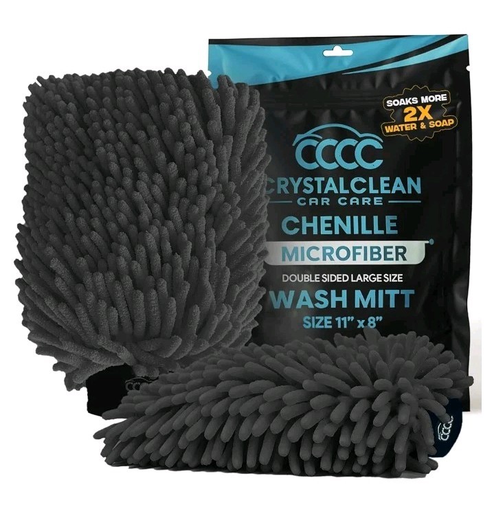 Crystal Clean Car Care Chenille Microfiber Wash Mitts Car Wash Mitts 8x11in Grey