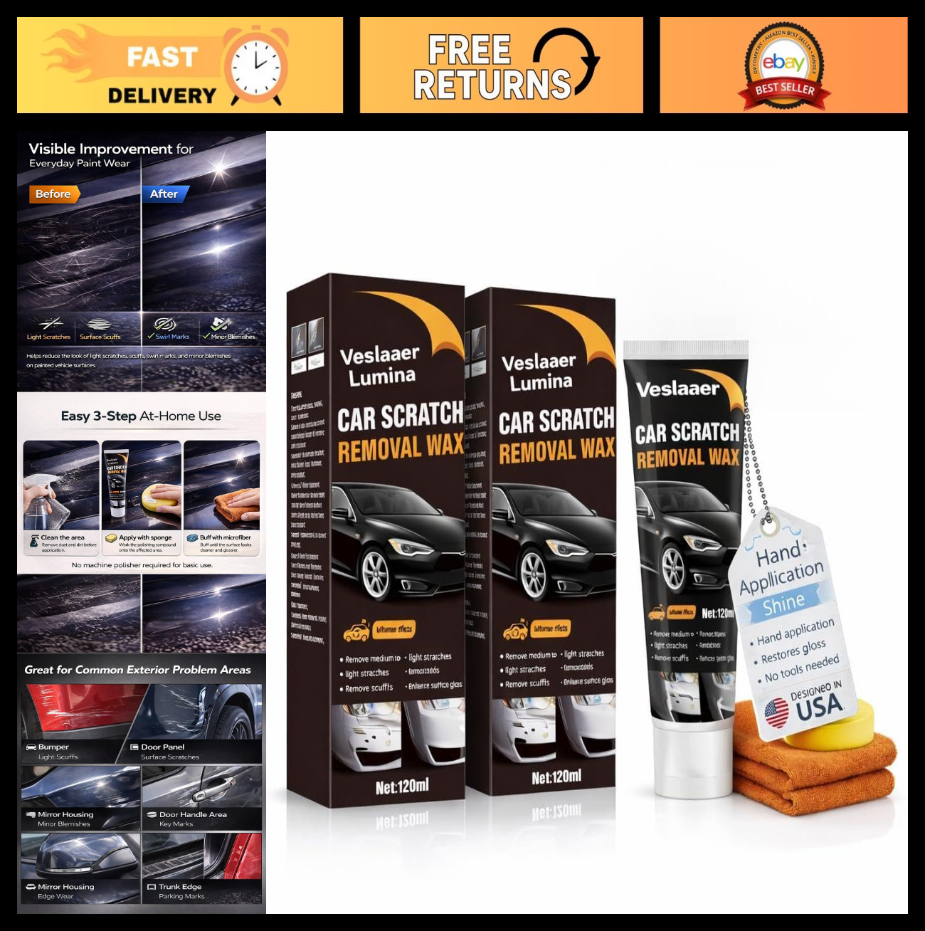 Car Scratch Remover Kit – DIY Paint Repair for Light Scratches & Scuffs, Polishi
