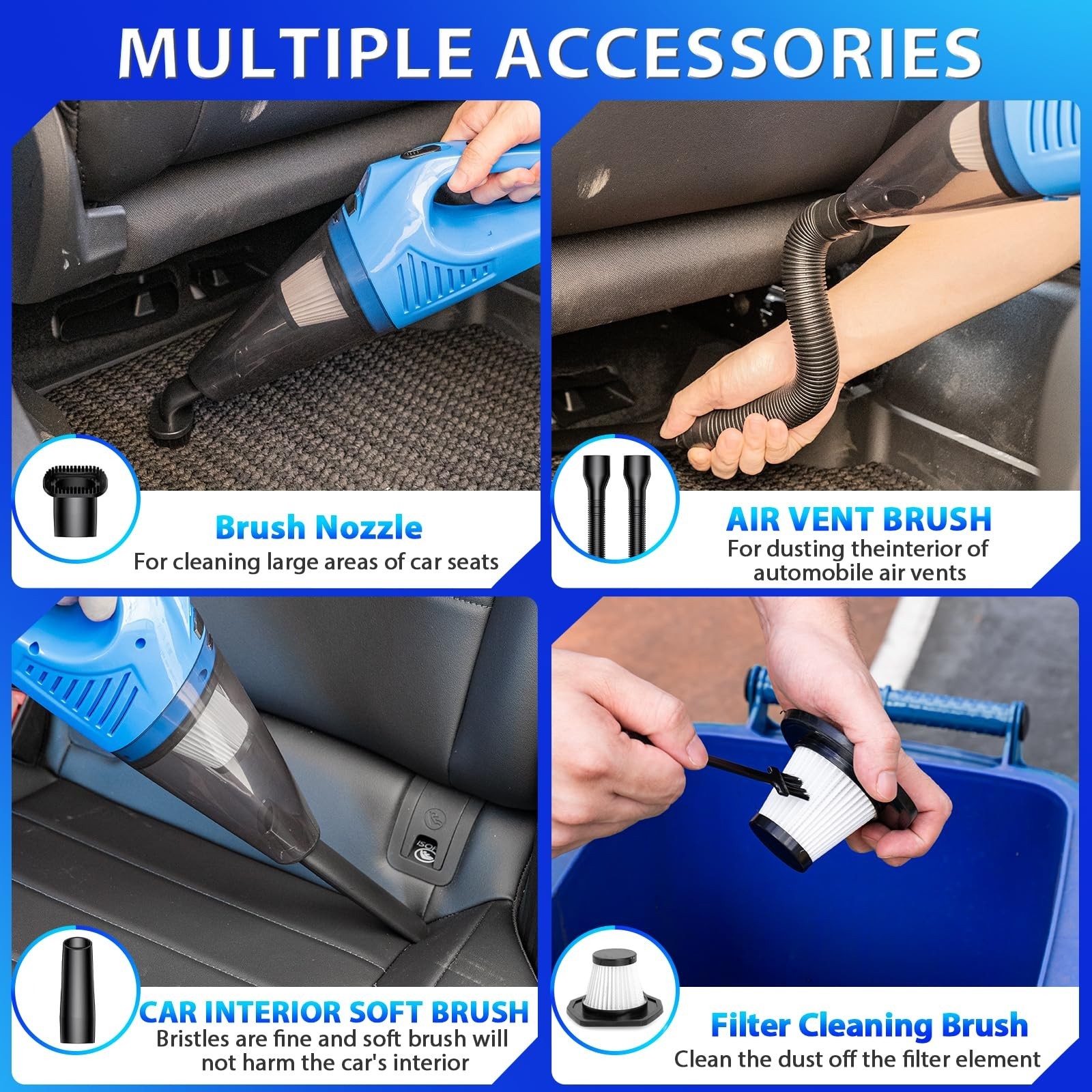 Car Cleaning Kit – High Power Handheld Vacuum, Brush Set, Windshield Cleaner & S