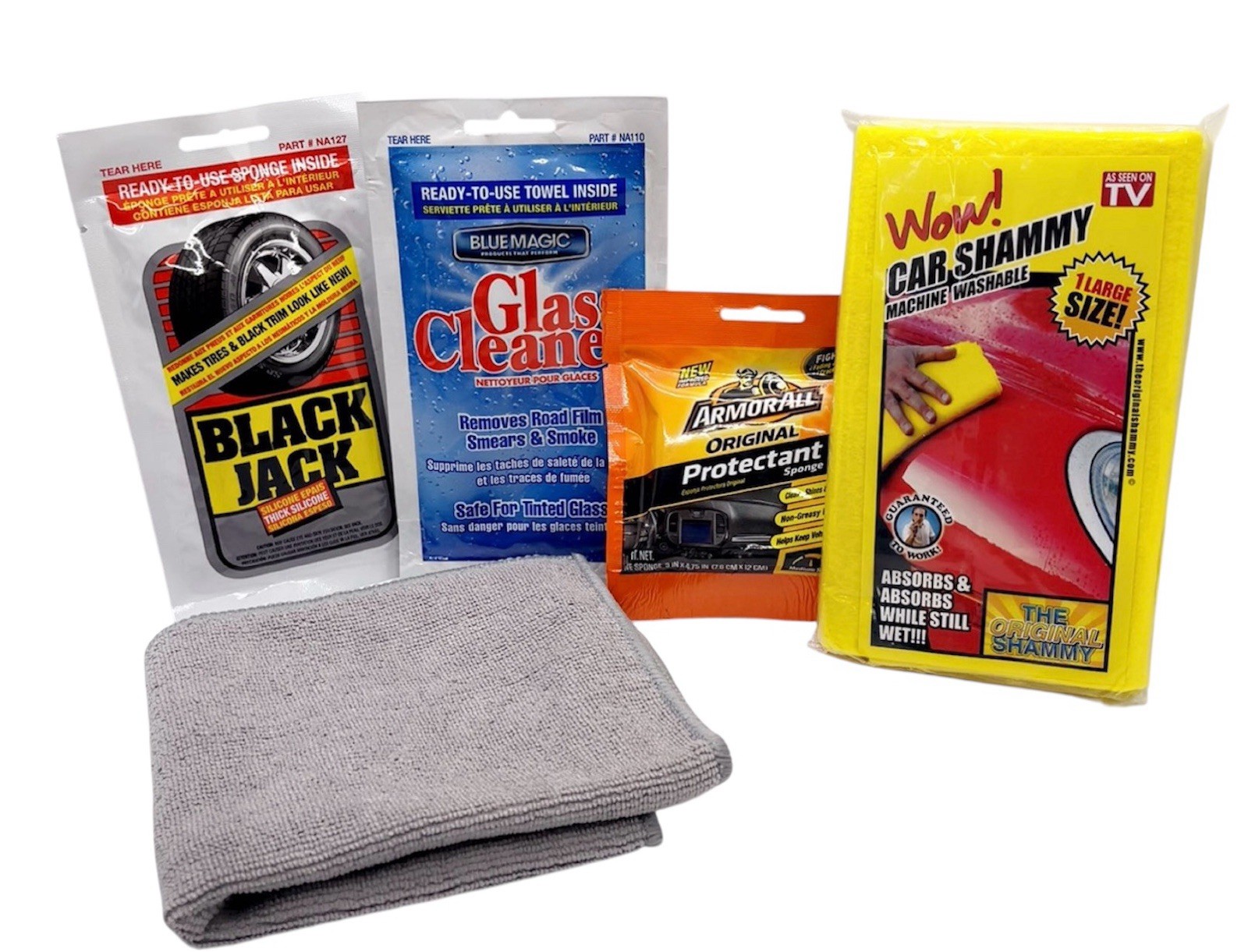 Auto Care Kit 1Glass Cleaner 1Tire Shine 1Dash Cleaner 1Shammy 1MICROFIBER, NEW
