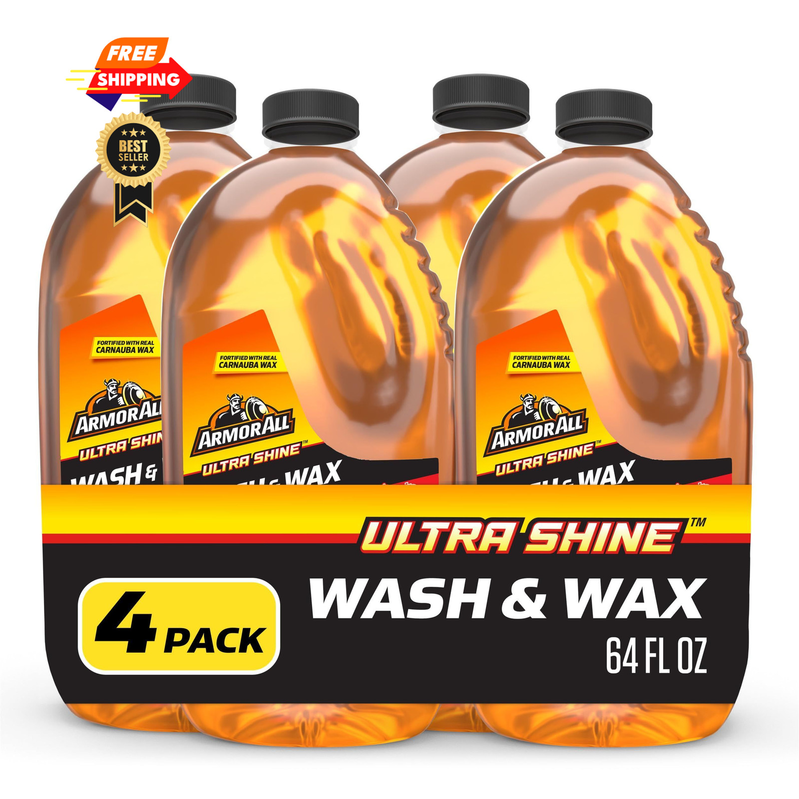 Armor All Ultra Shine Car Wash and Wax, Cleaning 64 Fl Oz (Pack of 4), yellow