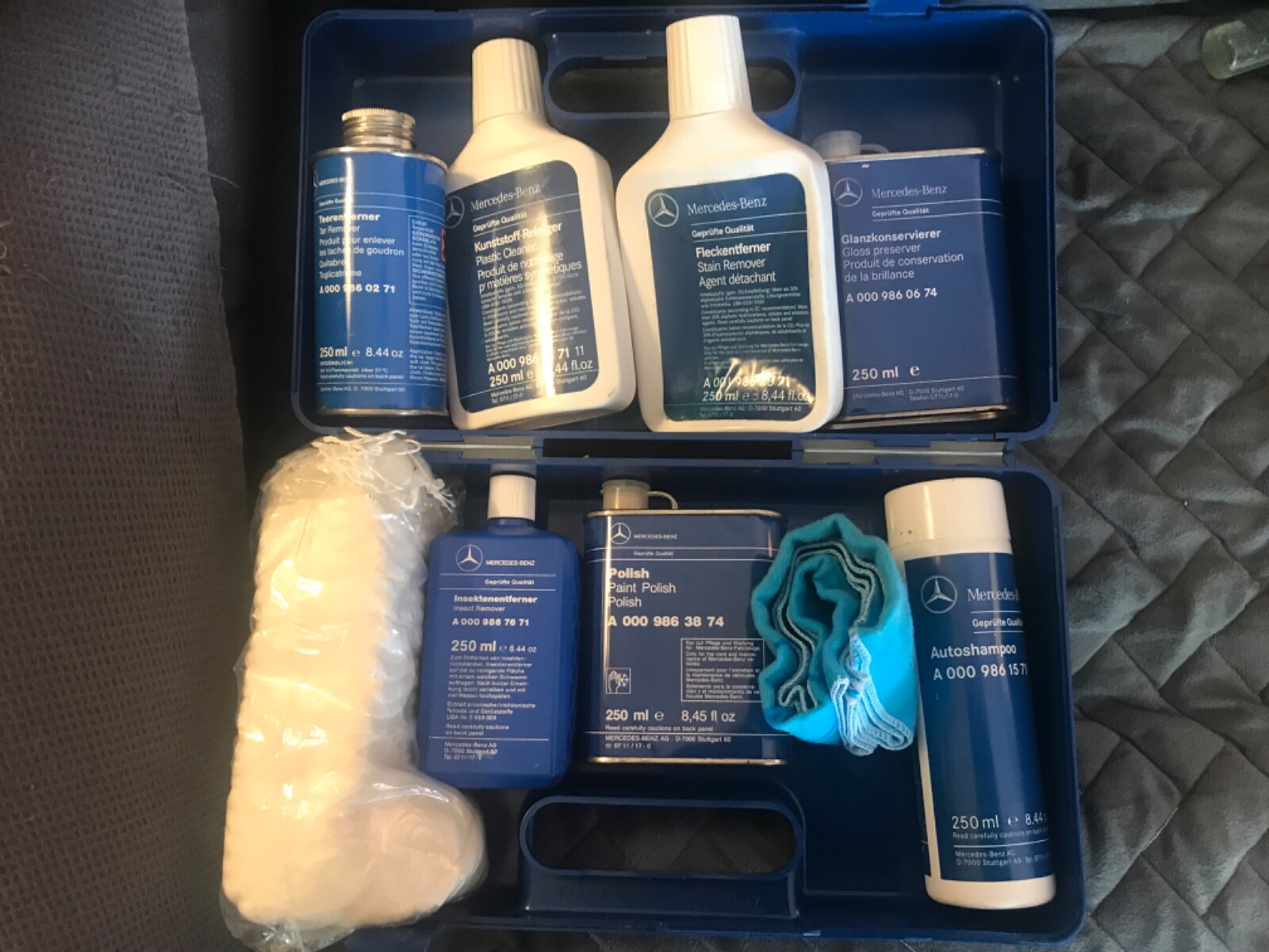 Mercedes 600 vintage Car Cleaning Kit Case Paint Care and various cleaning items