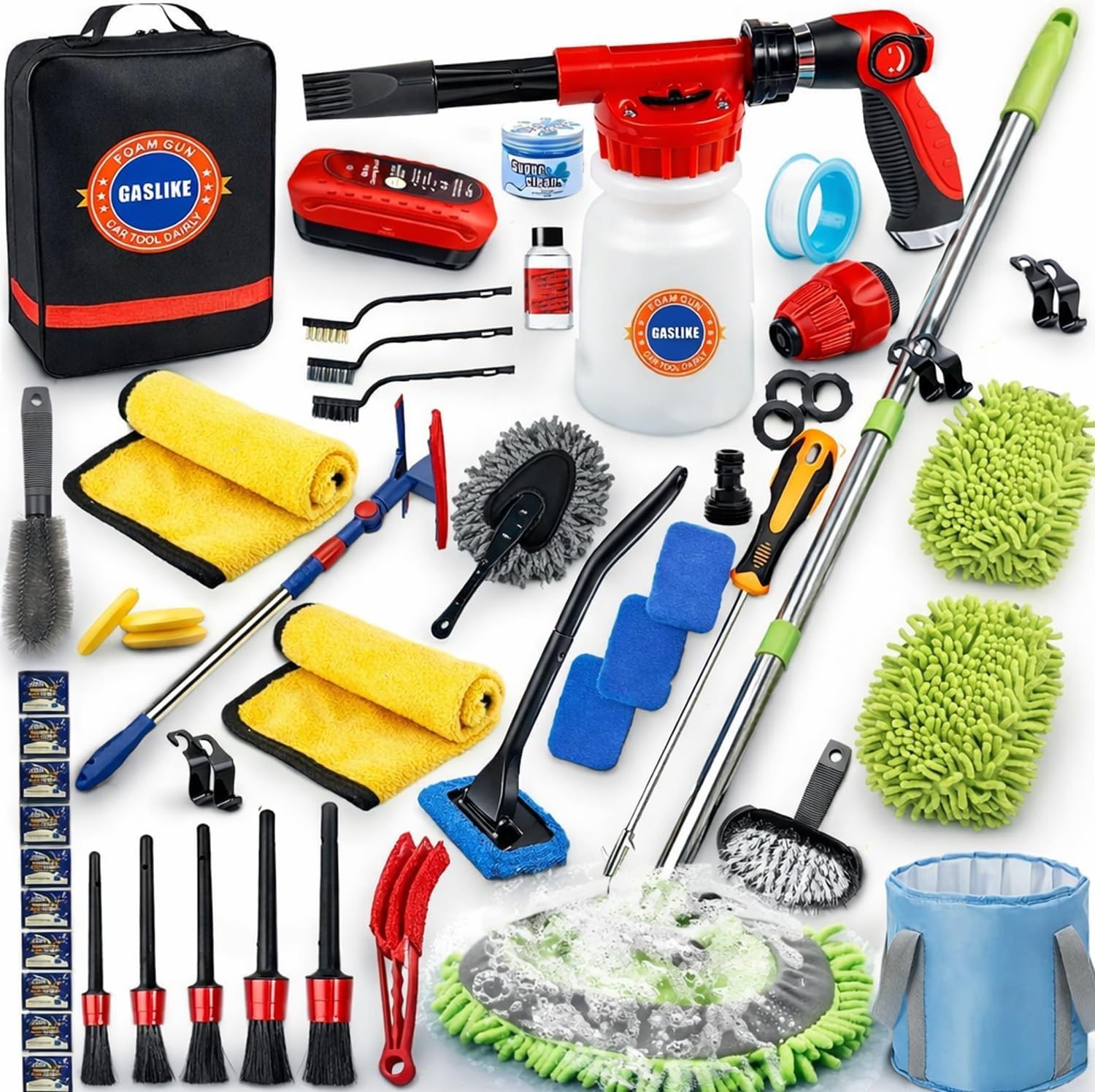 56Pcs Car Wash Cleaning Kit with Foam Gun, Car Wash Brush with Long Handle, Car.
