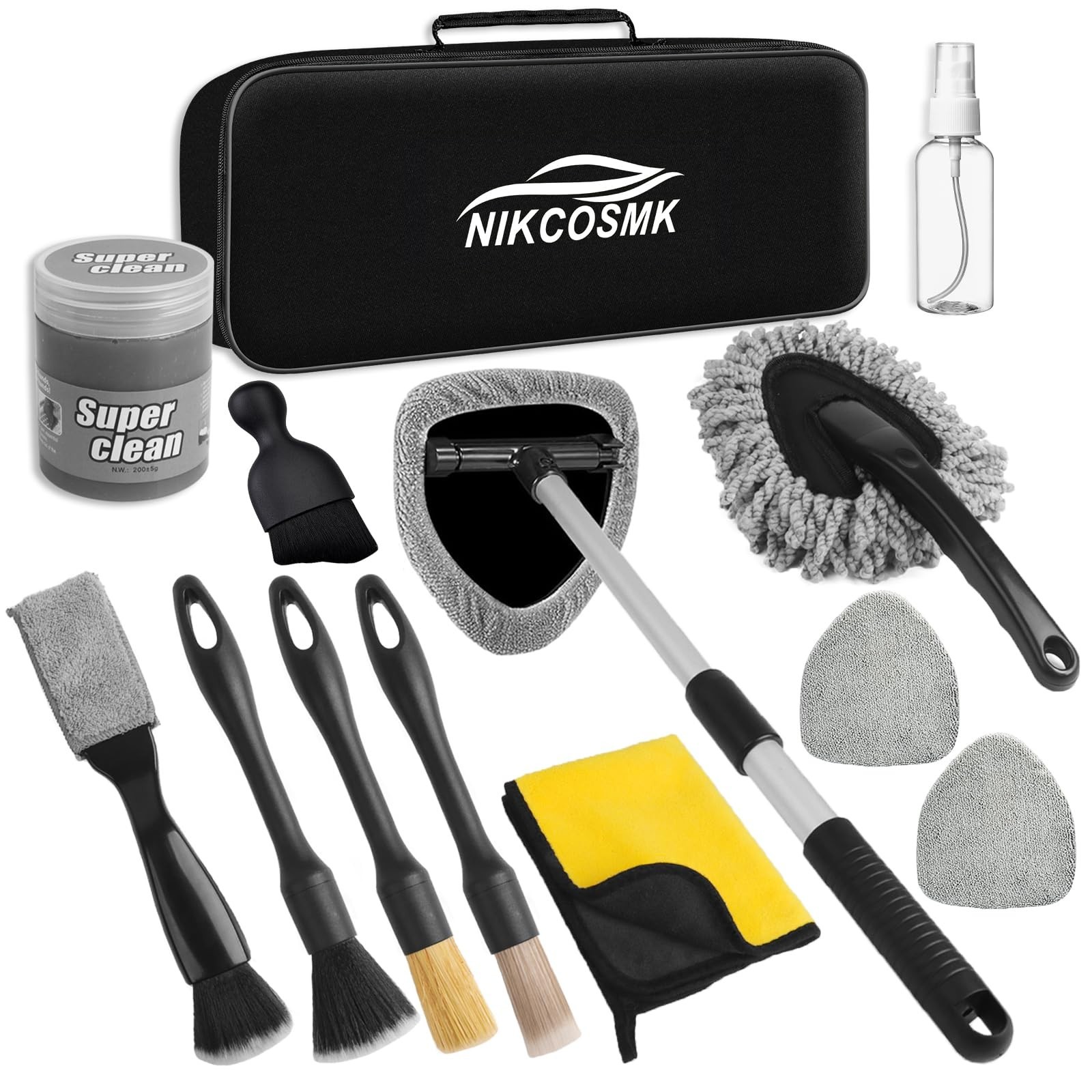 14Pcs Car Cleaning Kit – Windshield Cleaner Tool, Extendable Handle, Microfiber