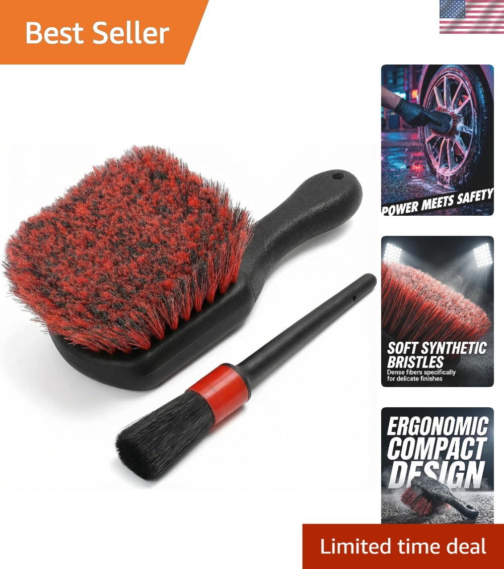 Dual-Function Car Cleaning Kit: Soft Bristle Tire Brush & Precision Detailer