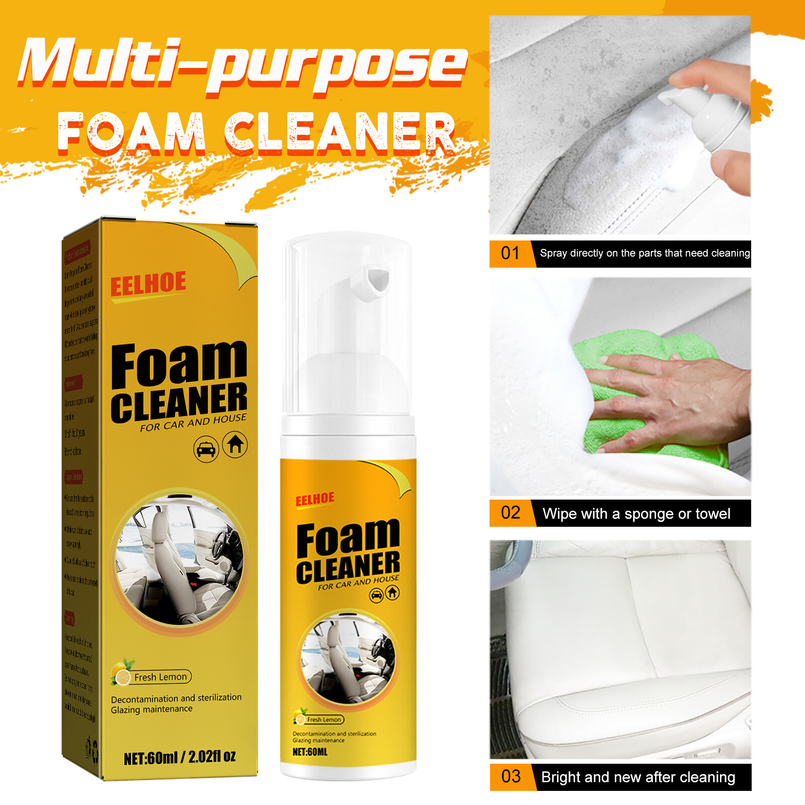 Auto Foam Cleaner For Interior Surfaces Removes Stains Decontamination Cleaner