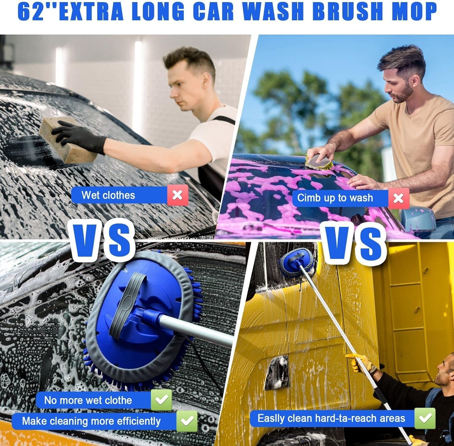 21Pcs Car Wash Kit,62″ Car Wash Brush Mop with Long Handle,Car Cleaning Kit,Car