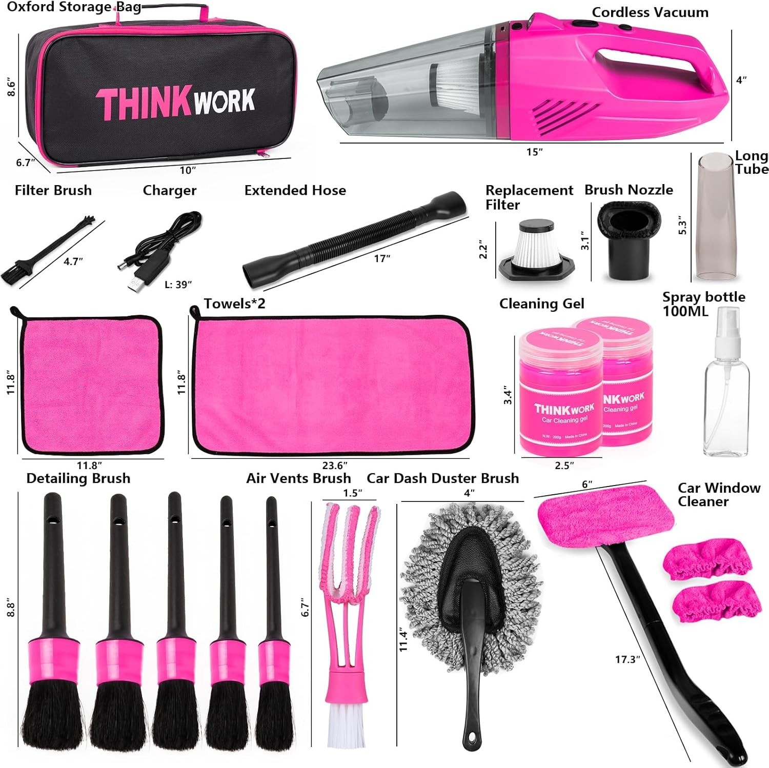 Car Detailing Kit Interior Cleaner, Car Cleaning Kit with 8000PA Cordless Pin…