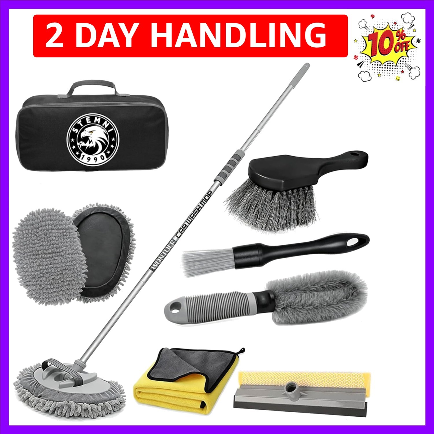 12Pcs Car Wash Kit, 62” Car Wash Brush with Long Handle Microfiber Carwash B…