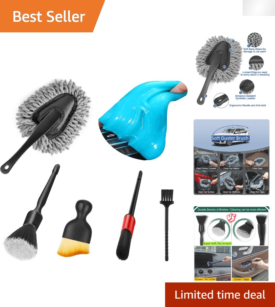 Complete Dusting Gel and Brush Set for Car Interiors – Includes Microfiber Tools