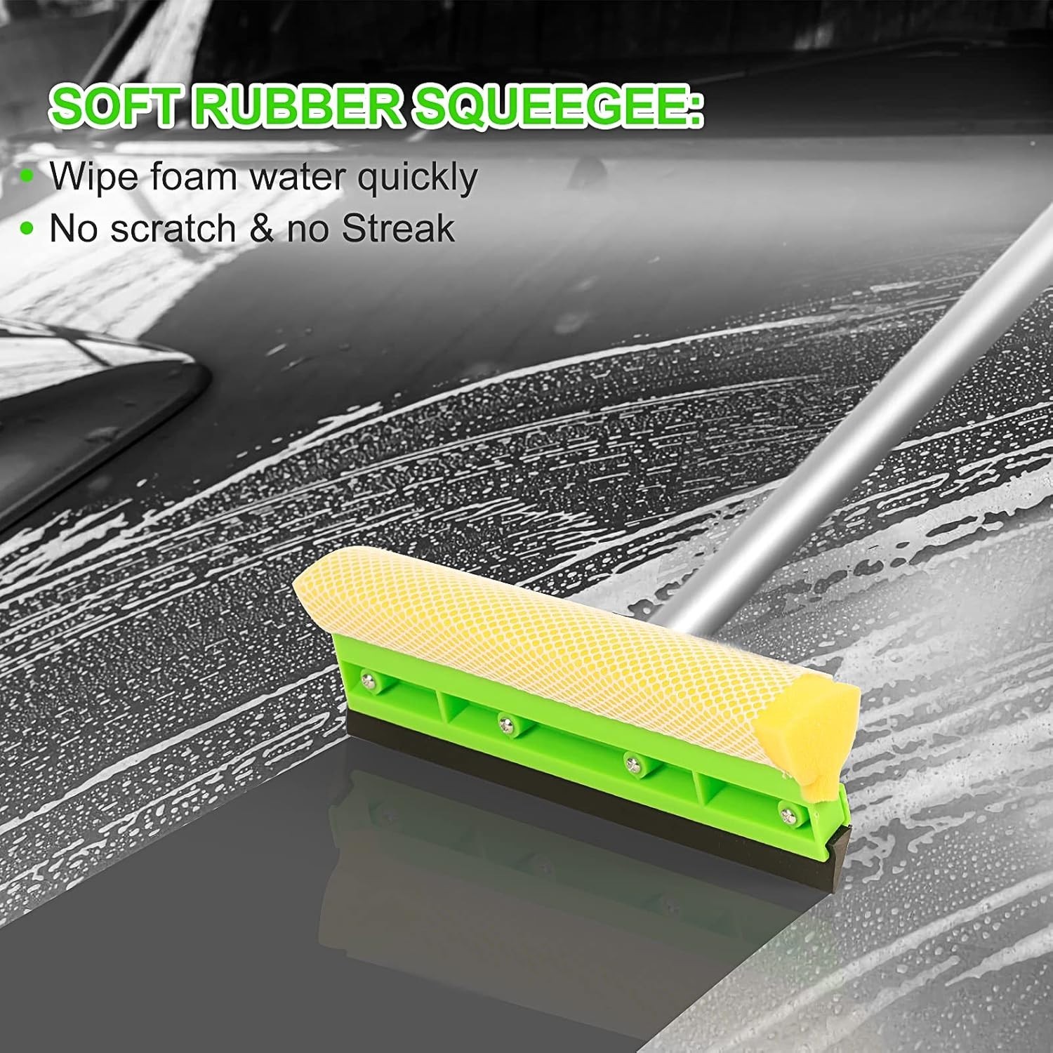 Complete Car Cleaning Kit: 62” Long Handle Brush, Squeegee & Microfiber Towels
