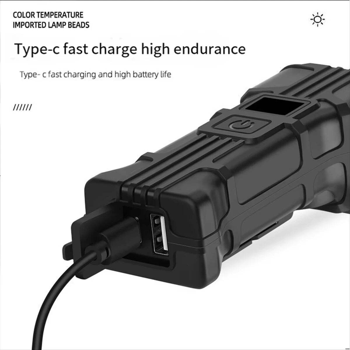 Bicycle Front Rear Light 1800mAh LED Bike 6500K Head Lamp Flashlight