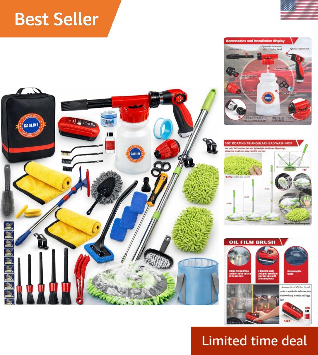 56Pcs Car Wash Cleaning Kit with Foam Gun, Car Wash Brush with Long Handle, C…