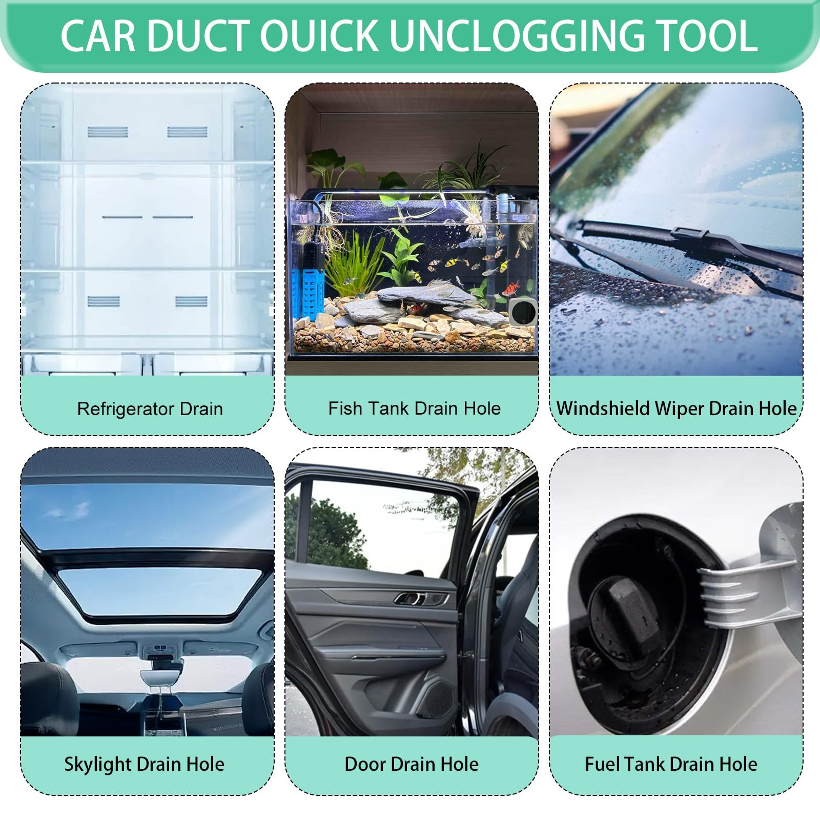 Green Auto Sunroof Drain Cleaning Tool 120 Inch Long Flexible Brush