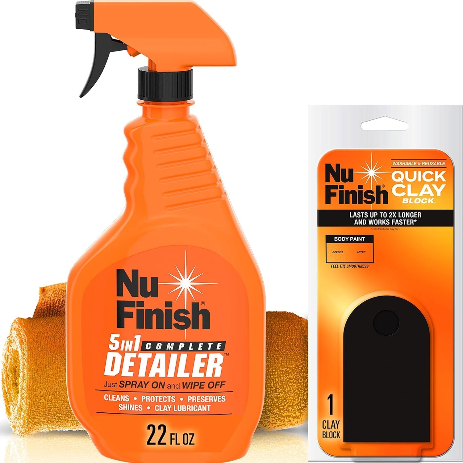 3-Piece Quick Clay Car Cleaning Kit: Detailer, Clay Block & Microfiber Cloth