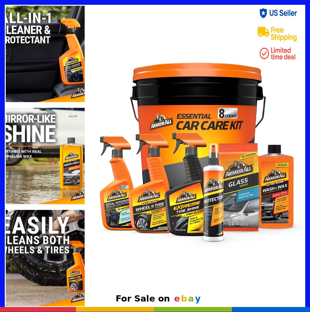 Car Cleaning Kit 8 Piece Detailing Set Bucket Car Care Interior Exterior Cleaner