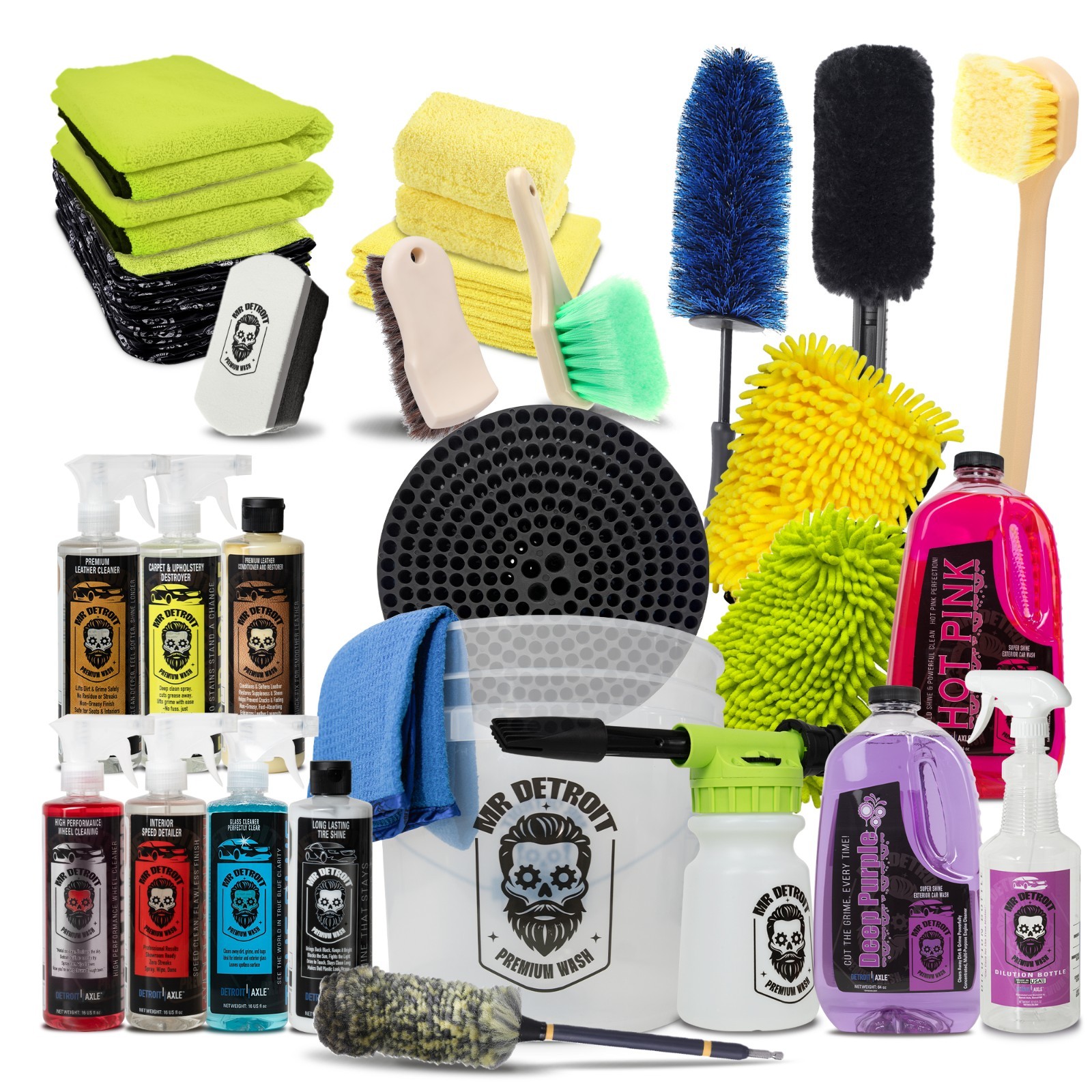Mr. Detroit – 28pc Ultimate Auto Cleaning Kit – Pro Tools, Towels & Chemicals