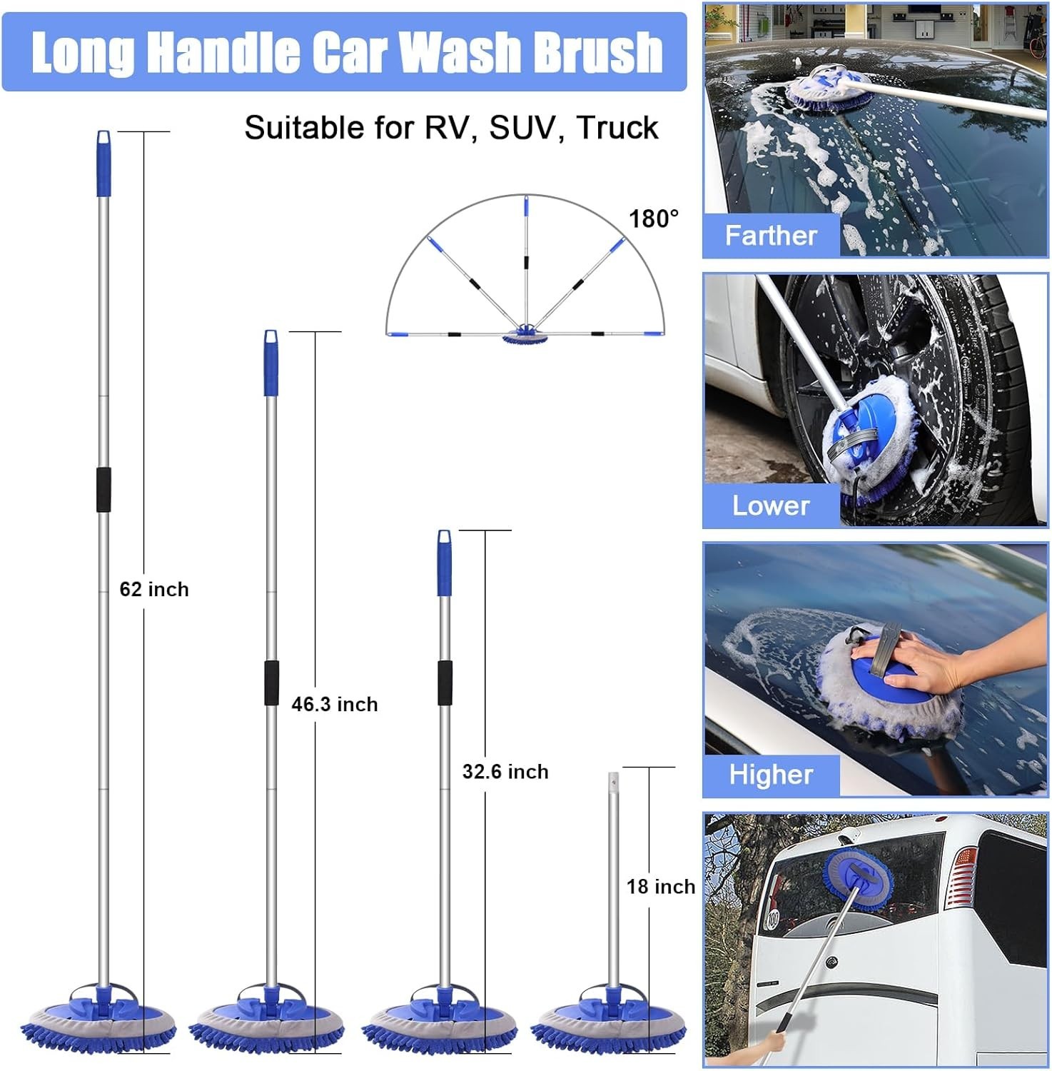 Professional Car Wash Kit – 62″ Long Handle Brush