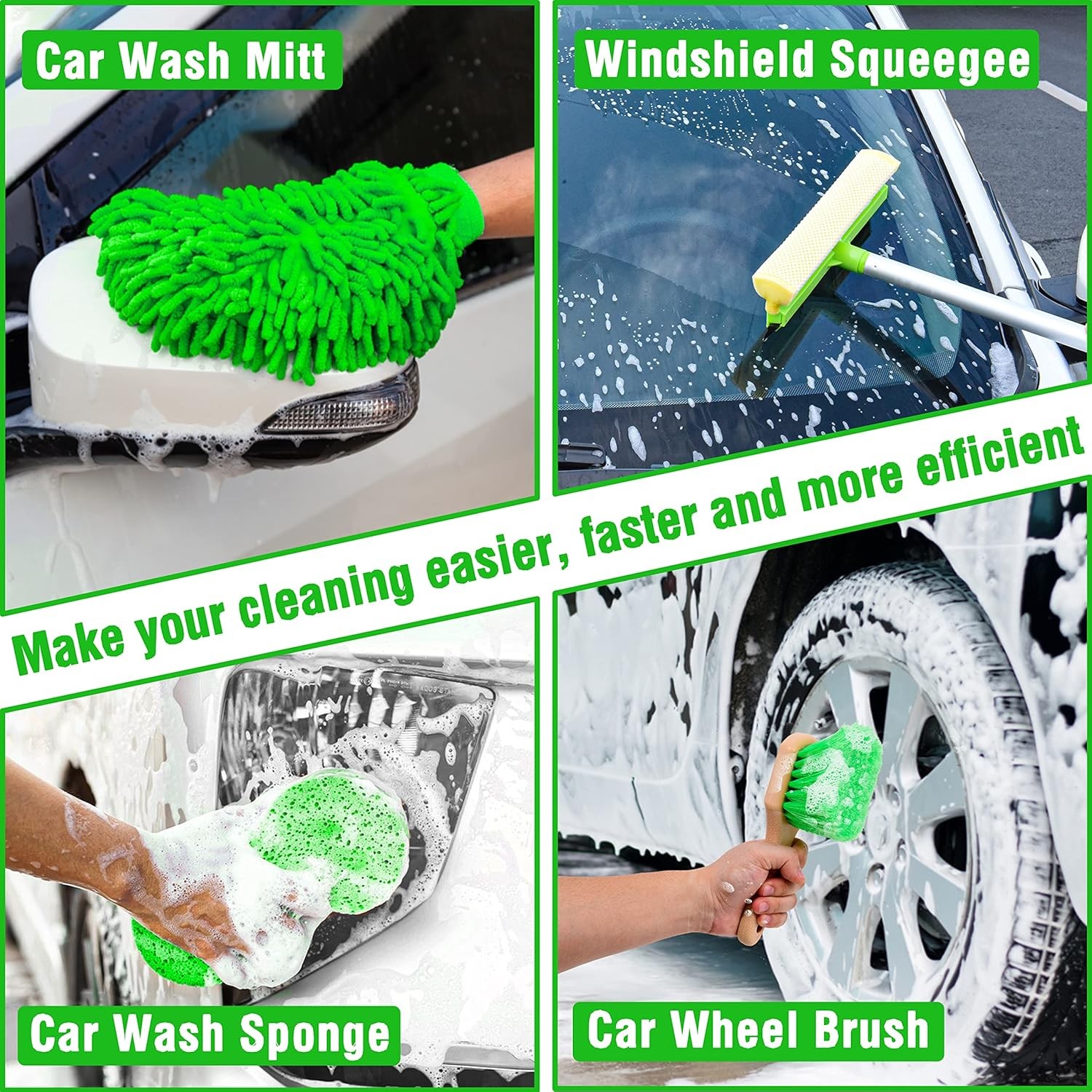 17 Pcs Car Wash Kit, 62″ Car Wash Brush Mop with Long Handle, Car Cleaning Kit