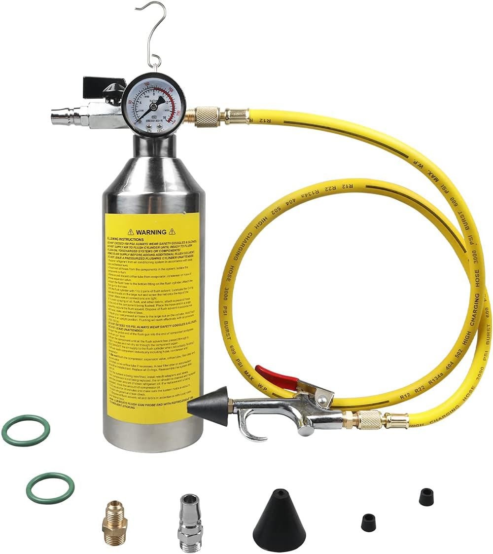 A/C AC Air Conditioner System Flush Canister Gun Kit Pipe Maintenance Bottle