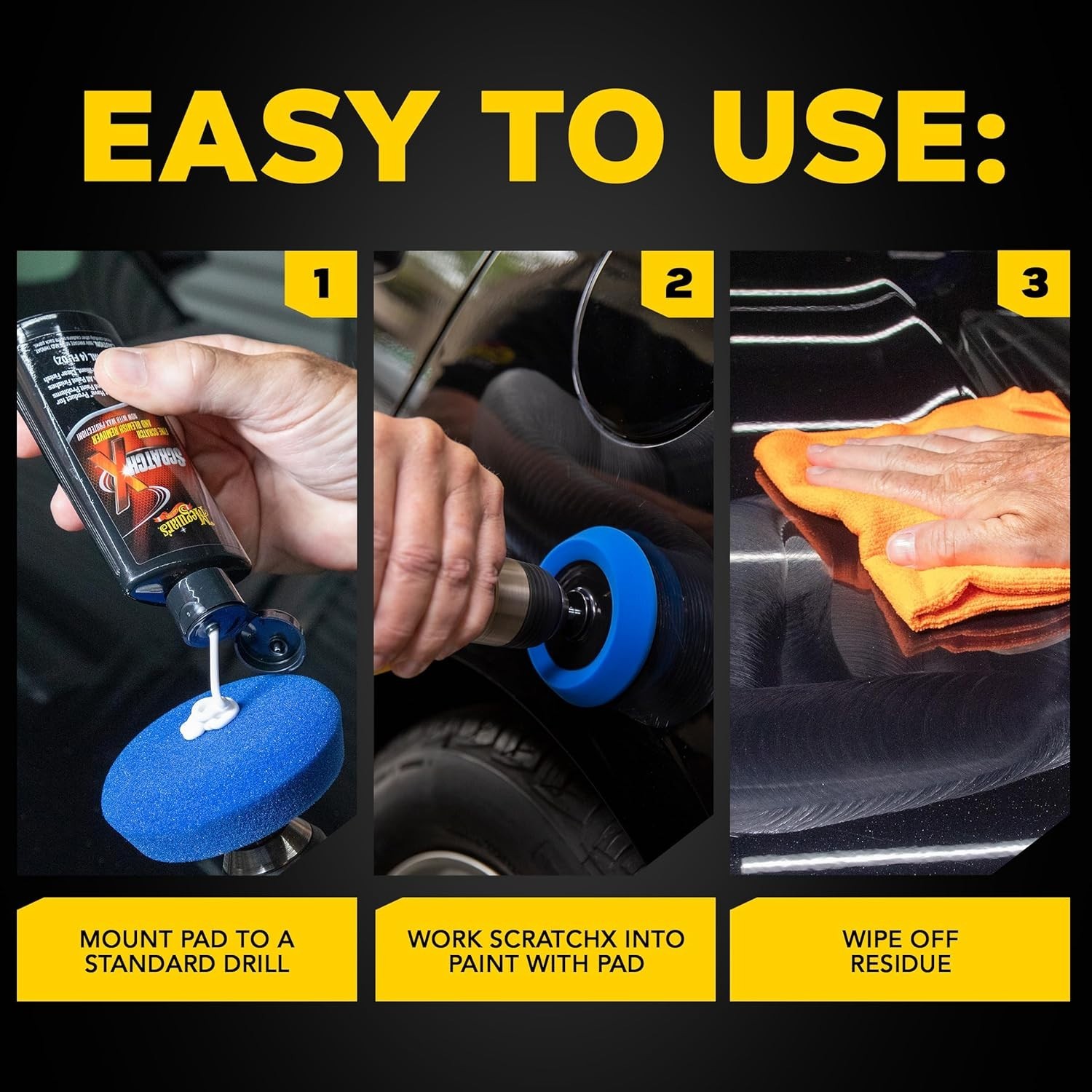 All-in-One Car Scratch Repair Kit – Drill-Mounted Eraser Pad & Microfiber Towel