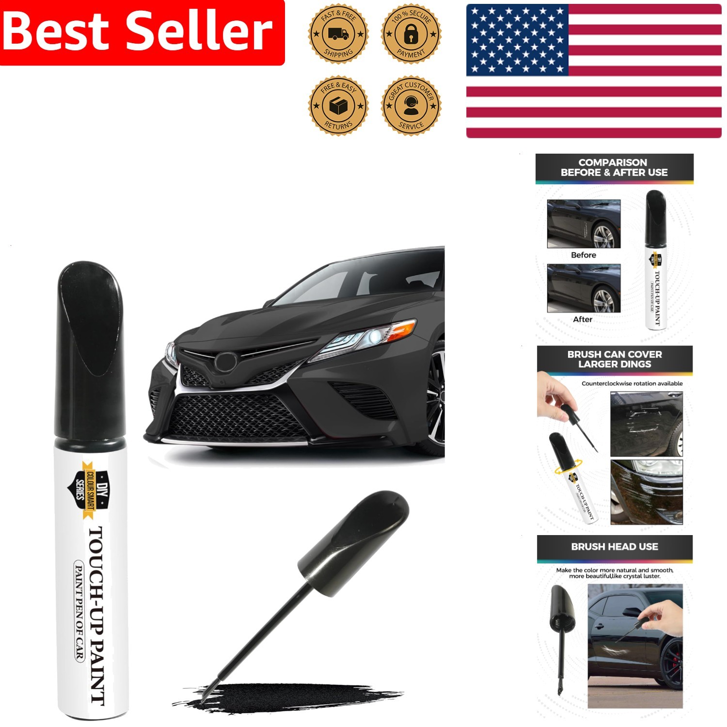 Car Touch Up Paint Pen for Black Scratches – Rustproof Waterproof Auto Repair
