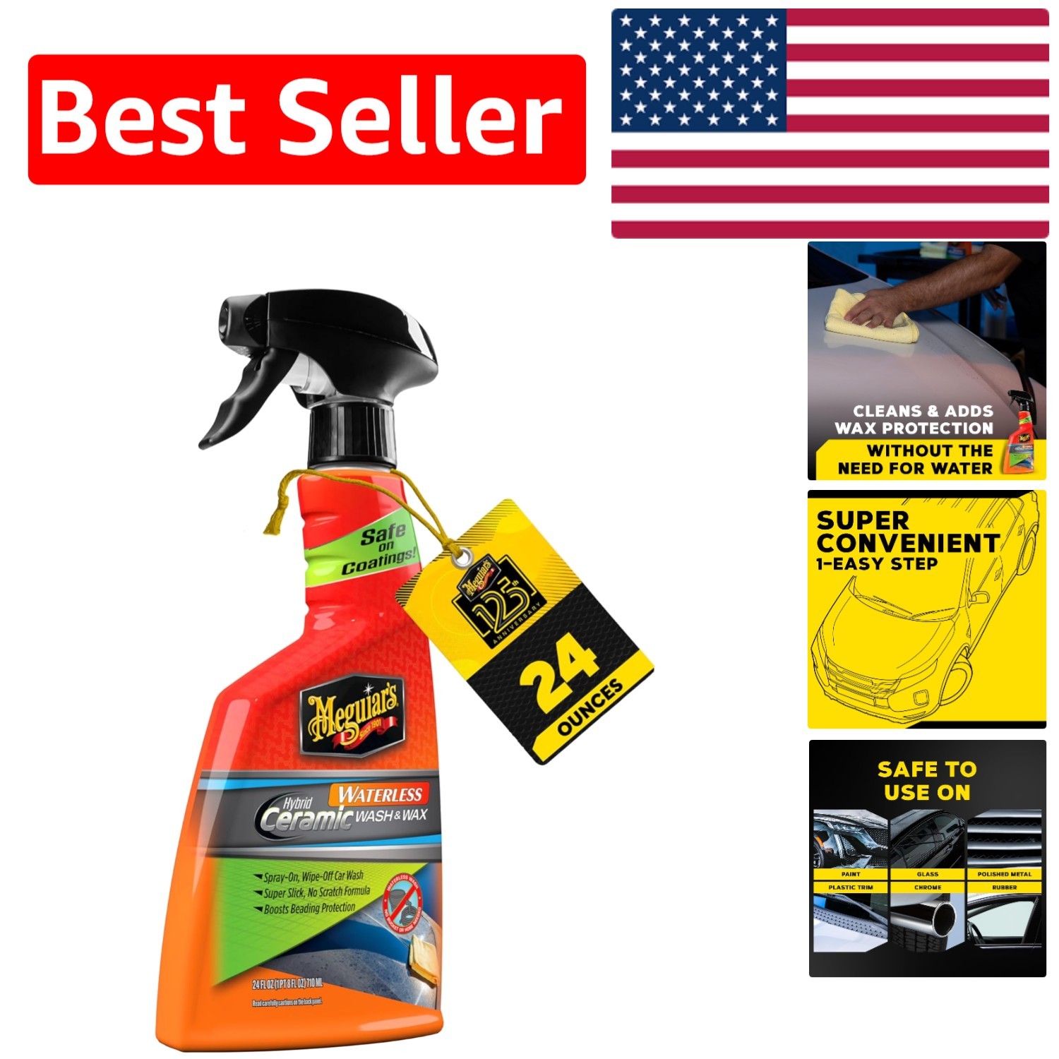 24 Oz Waterless Car Wash Spray with Ceramic Chemistry for High Gloss Protection