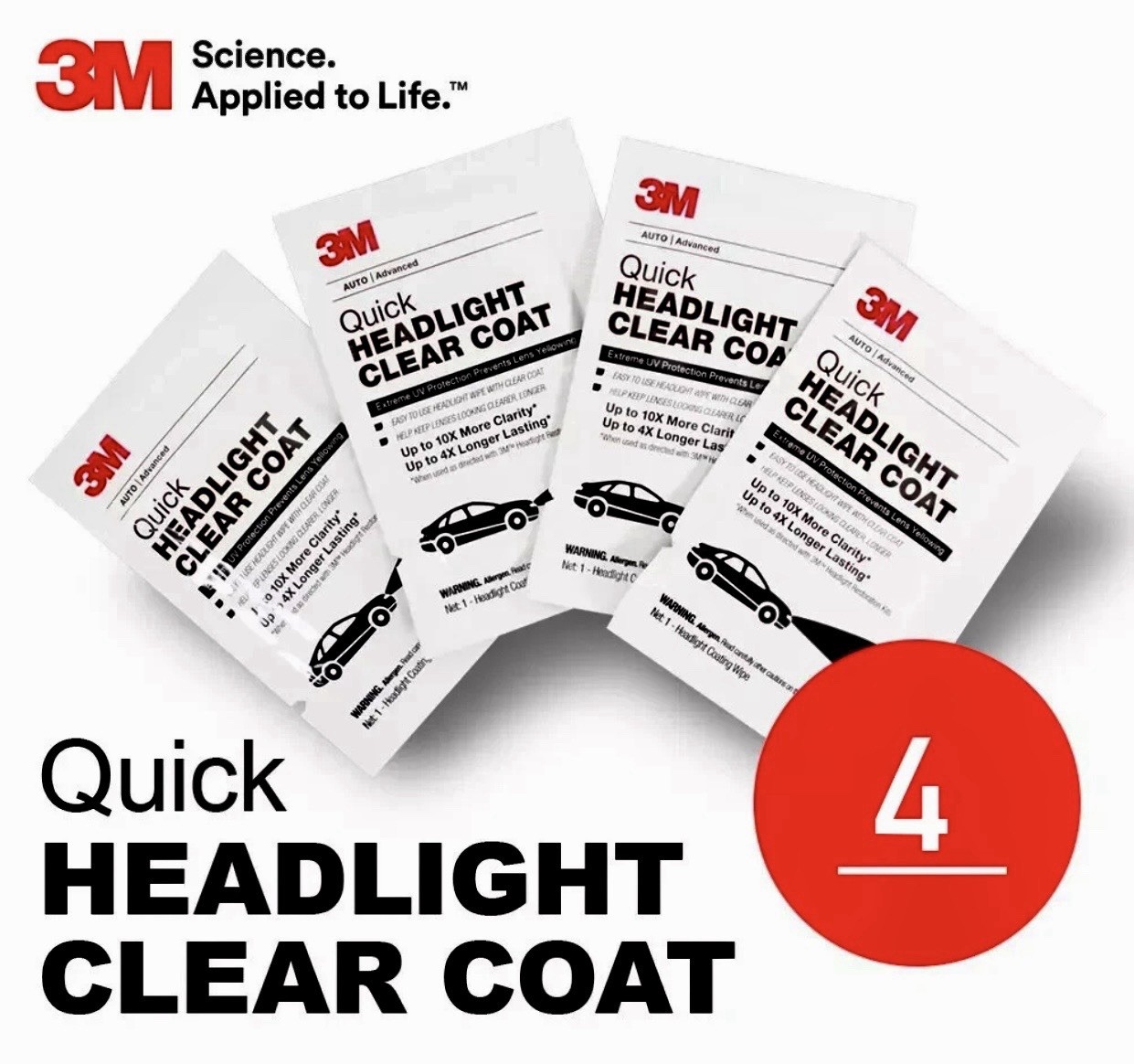 3M Quick Headlight Clear Coat UV Protection Wipe Lot Of 4 wipes Free Shipping