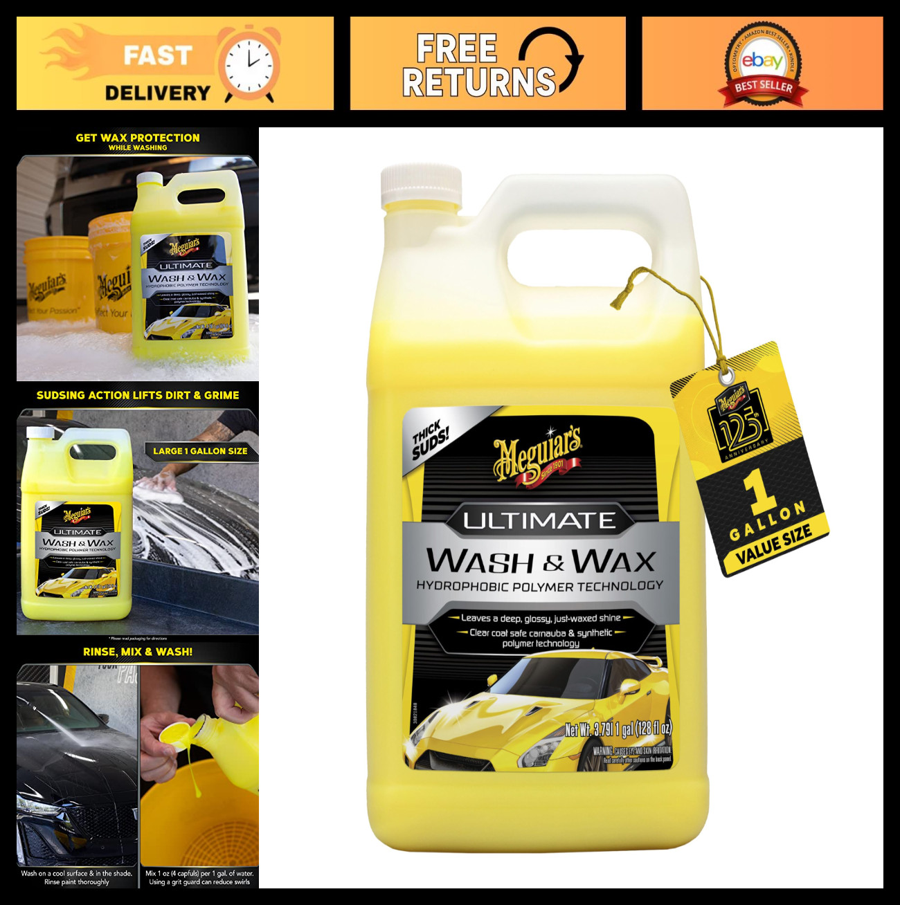 Ultimate Wash and Wax Car Soap – Cleans & Shines, pH Balanced Paint Cleaner, 1 G