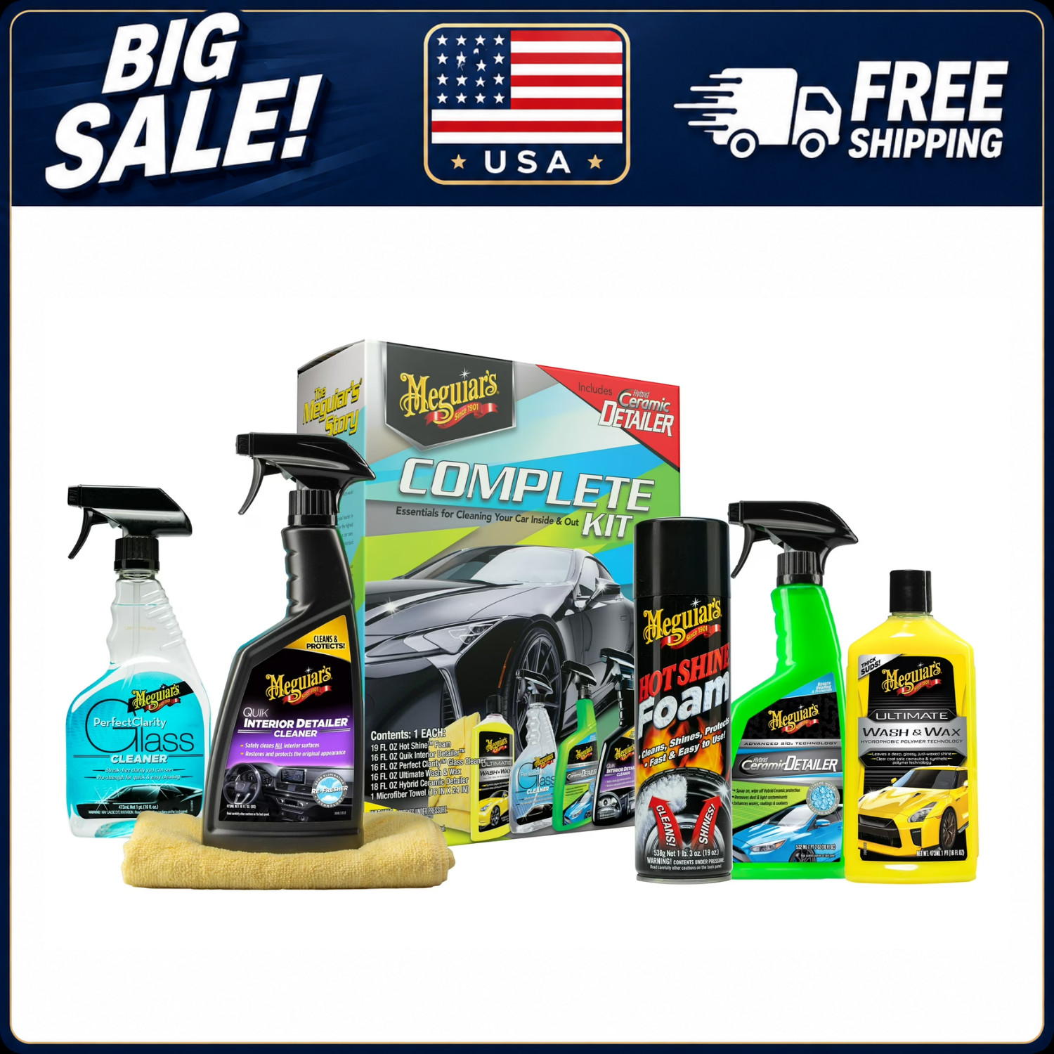 Meguiar’s Complete Car Care Kit Auto Detailing Gift Set for Car Lovers