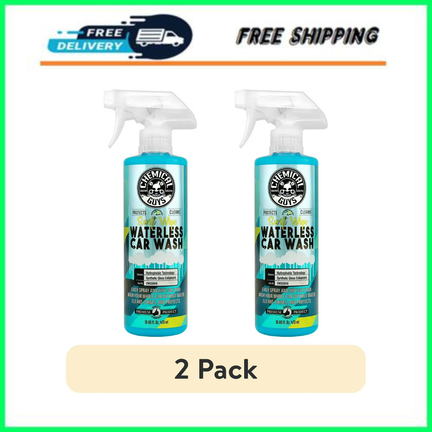 (2 pack) Chemical Guys Swift Wipe Waterless Car Wash, 16 oz