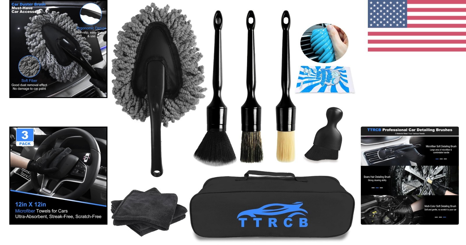 Ultimate 10PCS Car Cleaning Kit: Brushes, Duster, Gel & Microfiber Towels