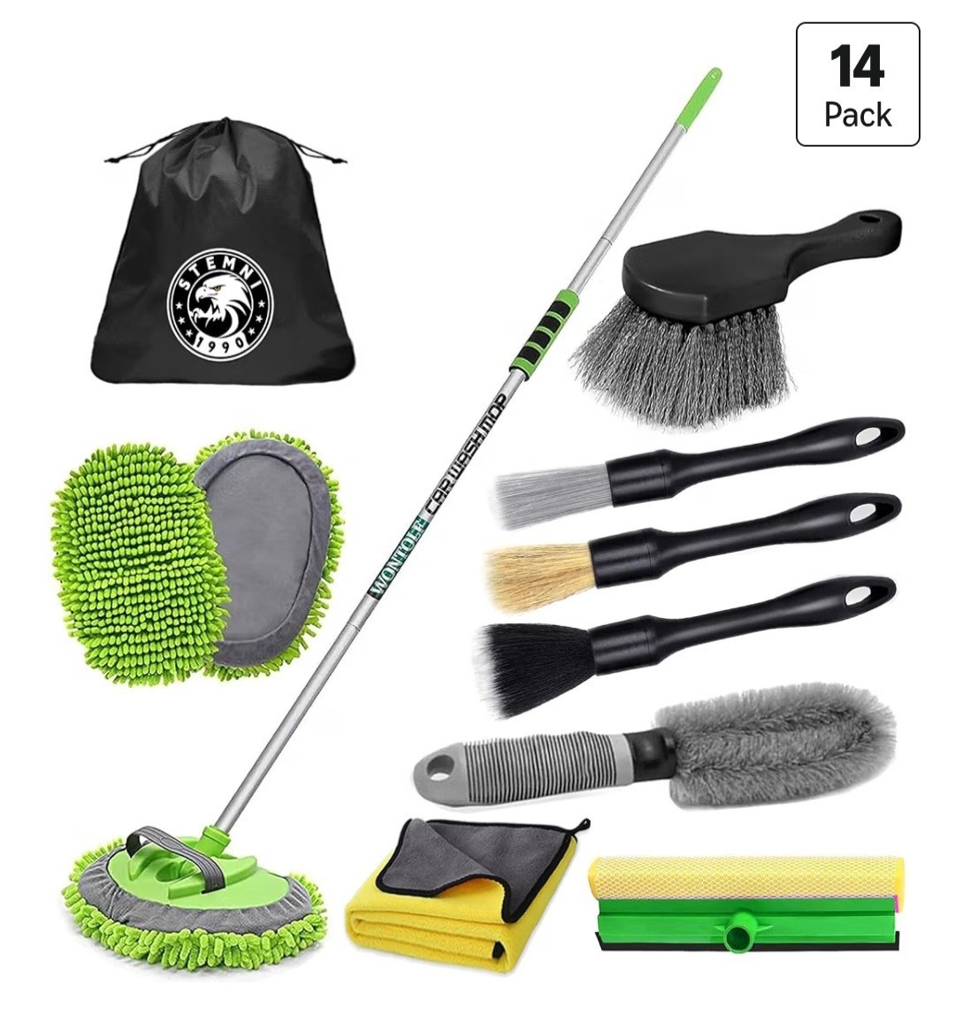 14Pcs Car Wash Kit, 62” Car Wash Brush with Long Handle
