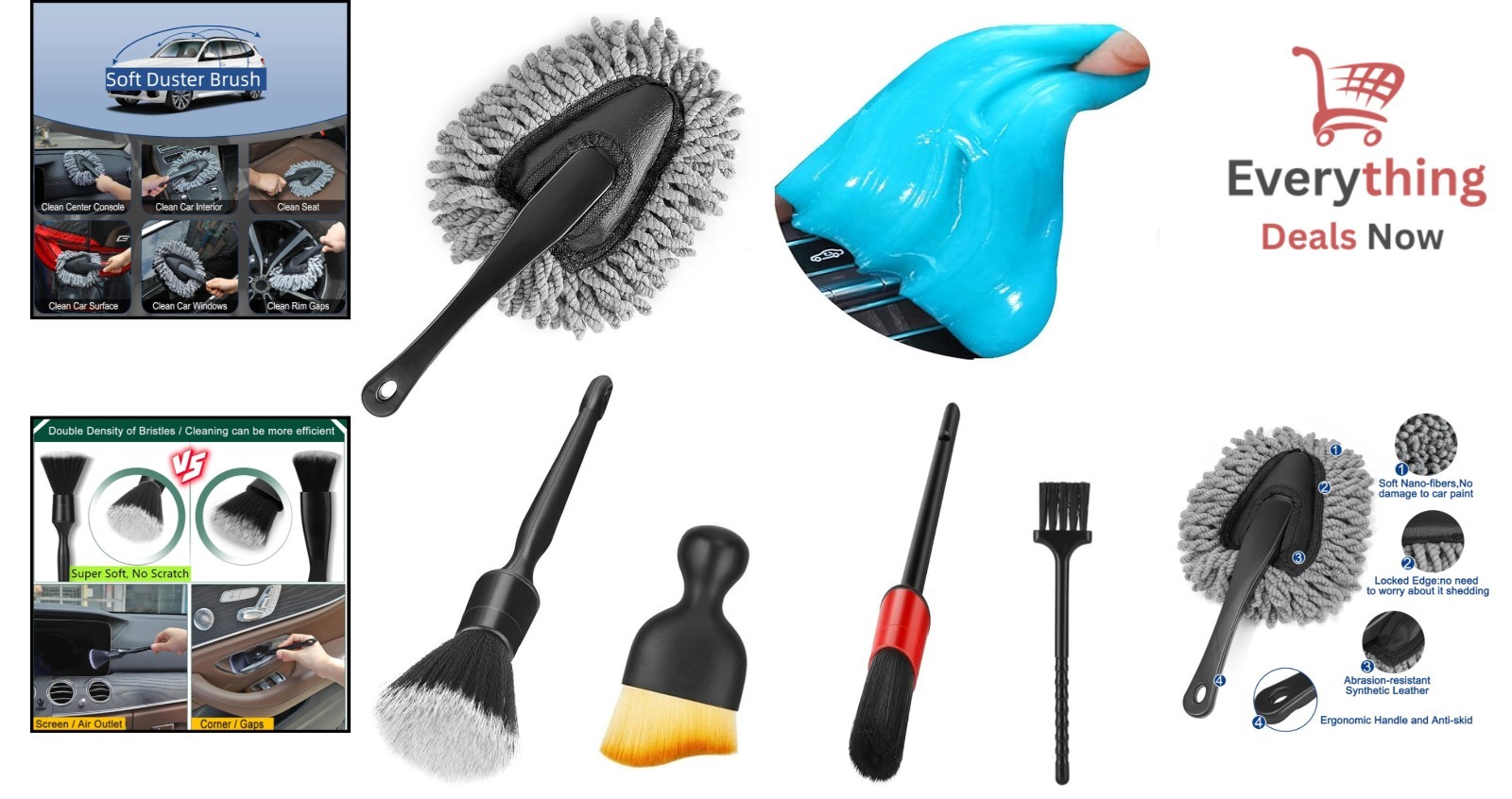 Car Interior Duster Brush & Cleaning Gel Kit Slime Dust Remover Detailing Tools