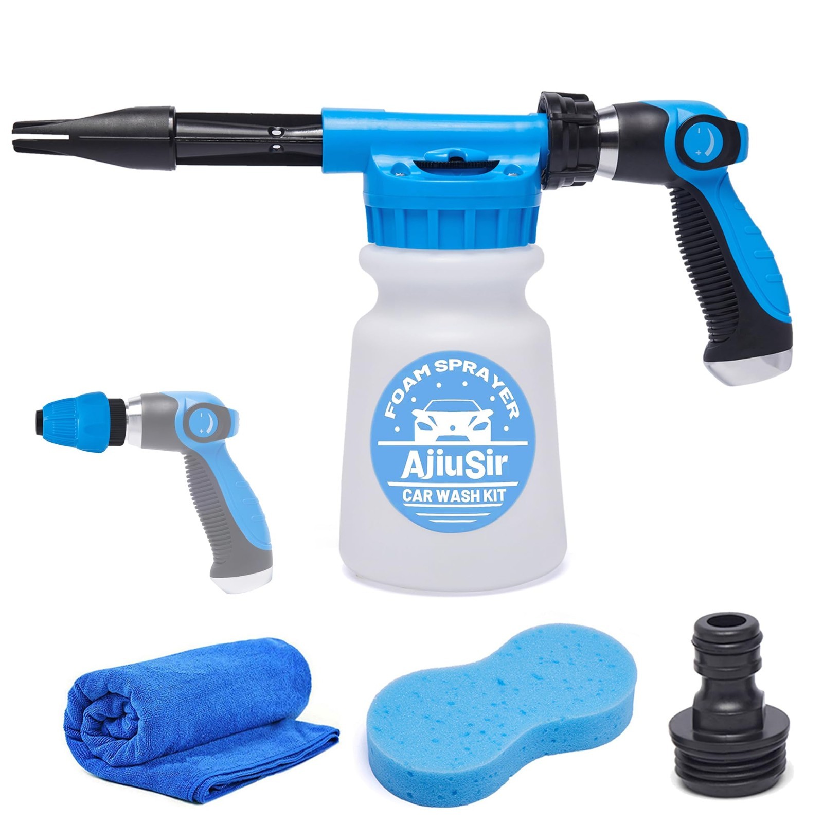 Foam Gun Car Wash Sprayer Kit with Sponge & Towel – Hose Nozzle Foam Cannon for