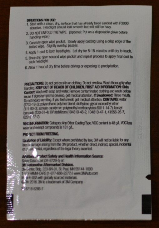 3M 32516 Quick Headlight Clear Coat Clean Wipe Prevent Lens Yellowing – 1 Wipe