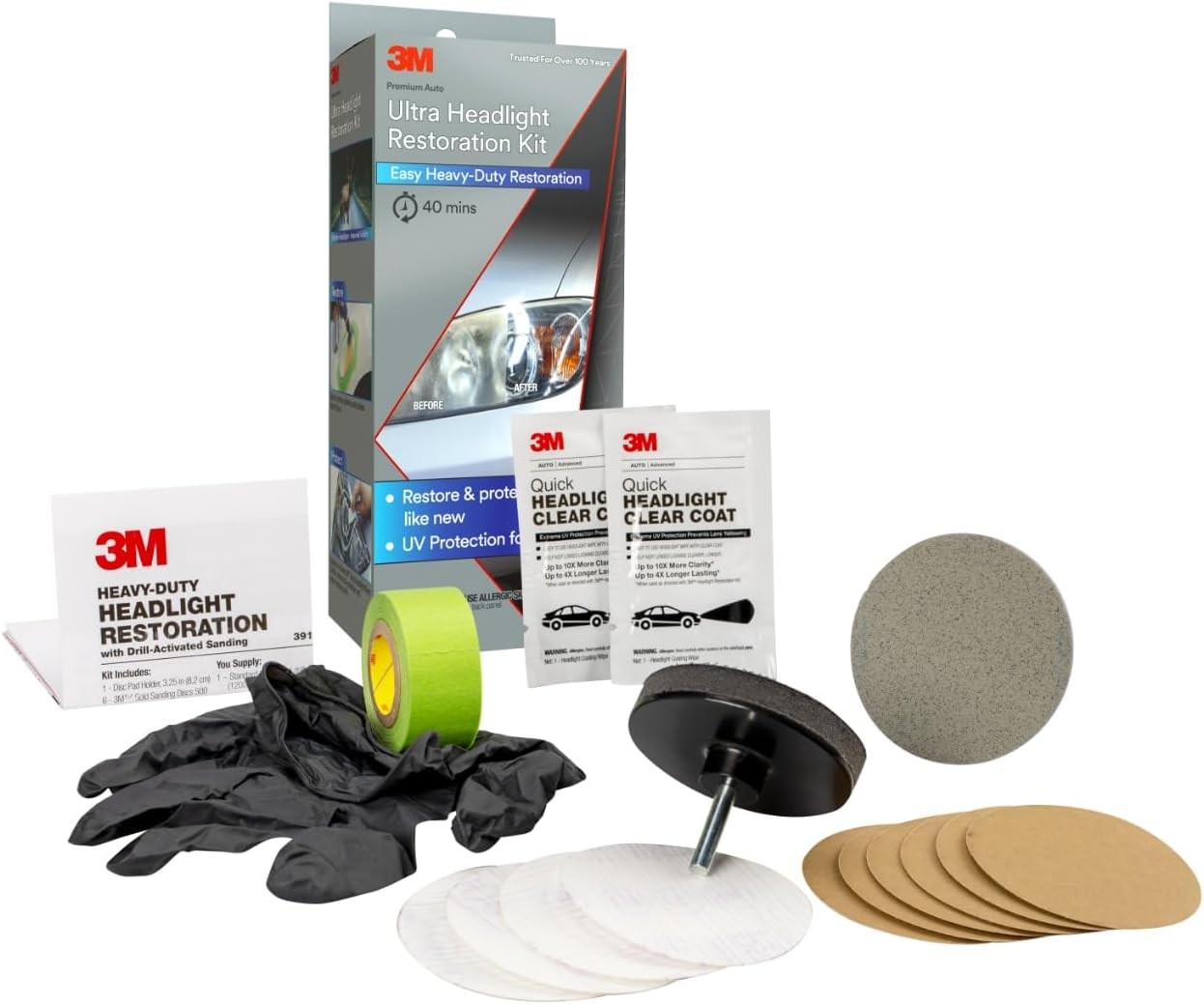 3M Ultra Headlight Restoration Kit, Contains Masking Tape, Light Sanding…