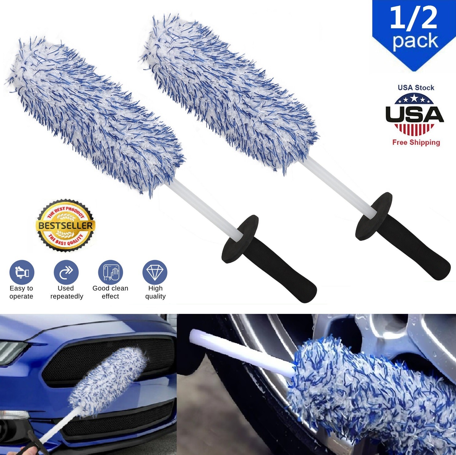 2× Car Alloy Wheel Cleaning Brush Tool Tire Washing Clean Soft Bristle Cleaner