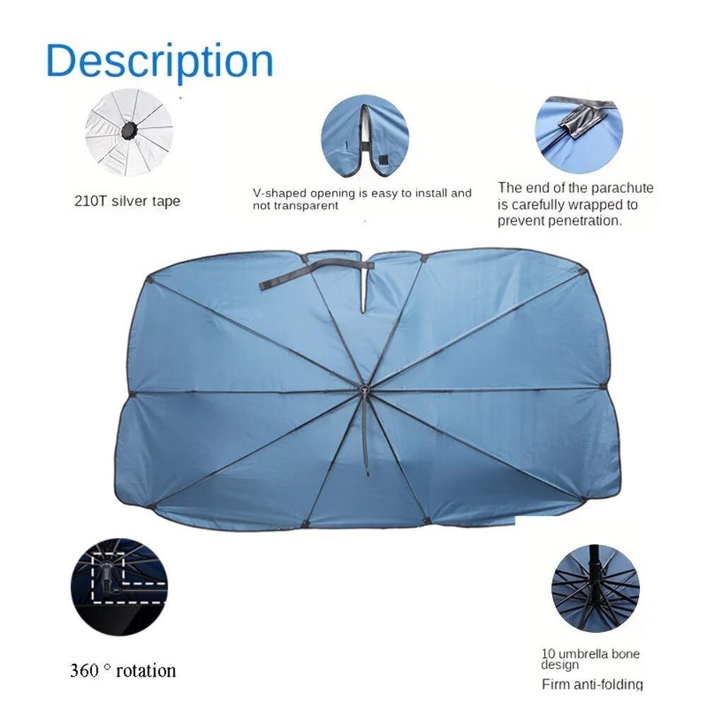 Car Sunshade Windshield Umbrella with 360°Rotation Bendable Handle Front Window