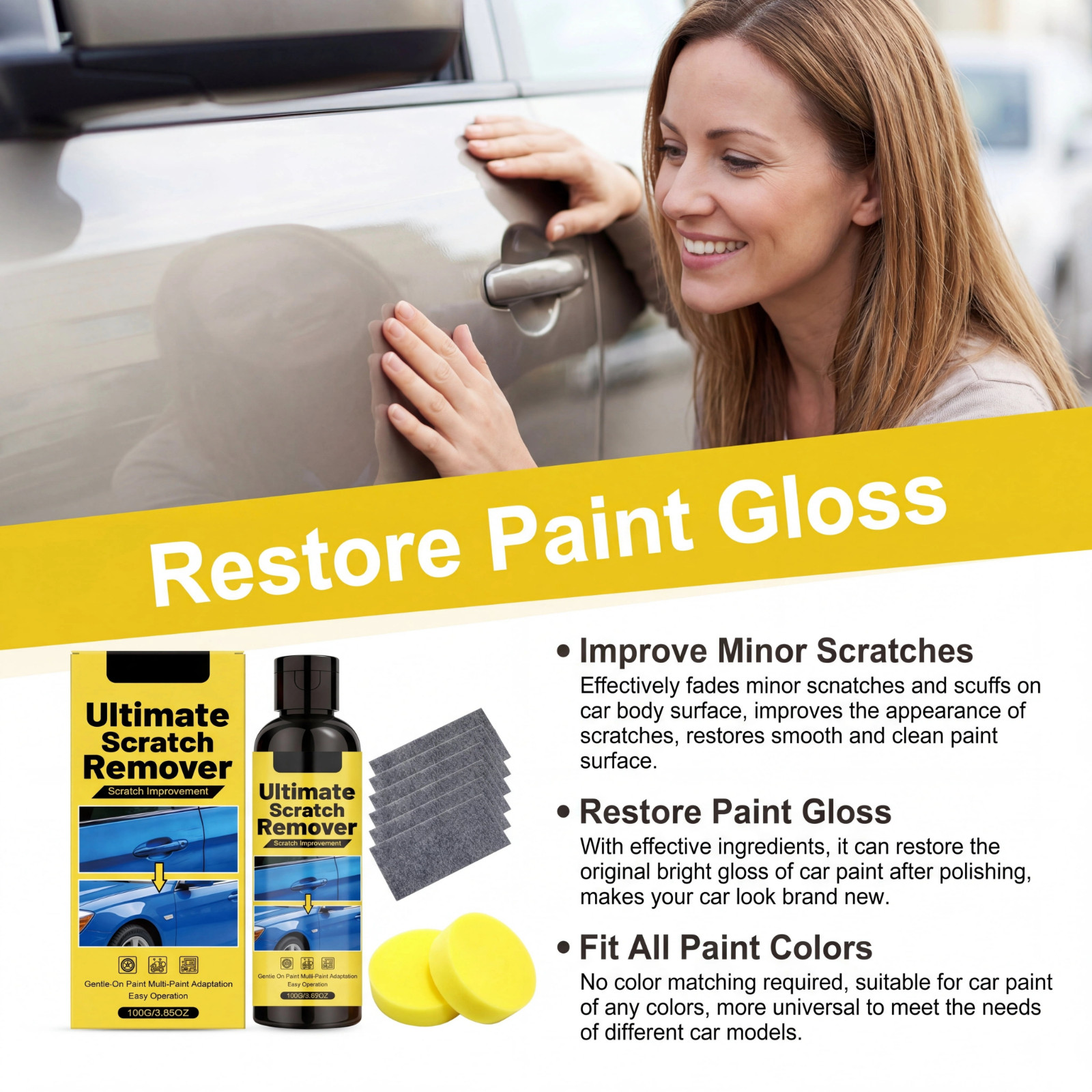 Car Scratch Repair Kit Paint Polish Remover with Sponge & Cloth Set