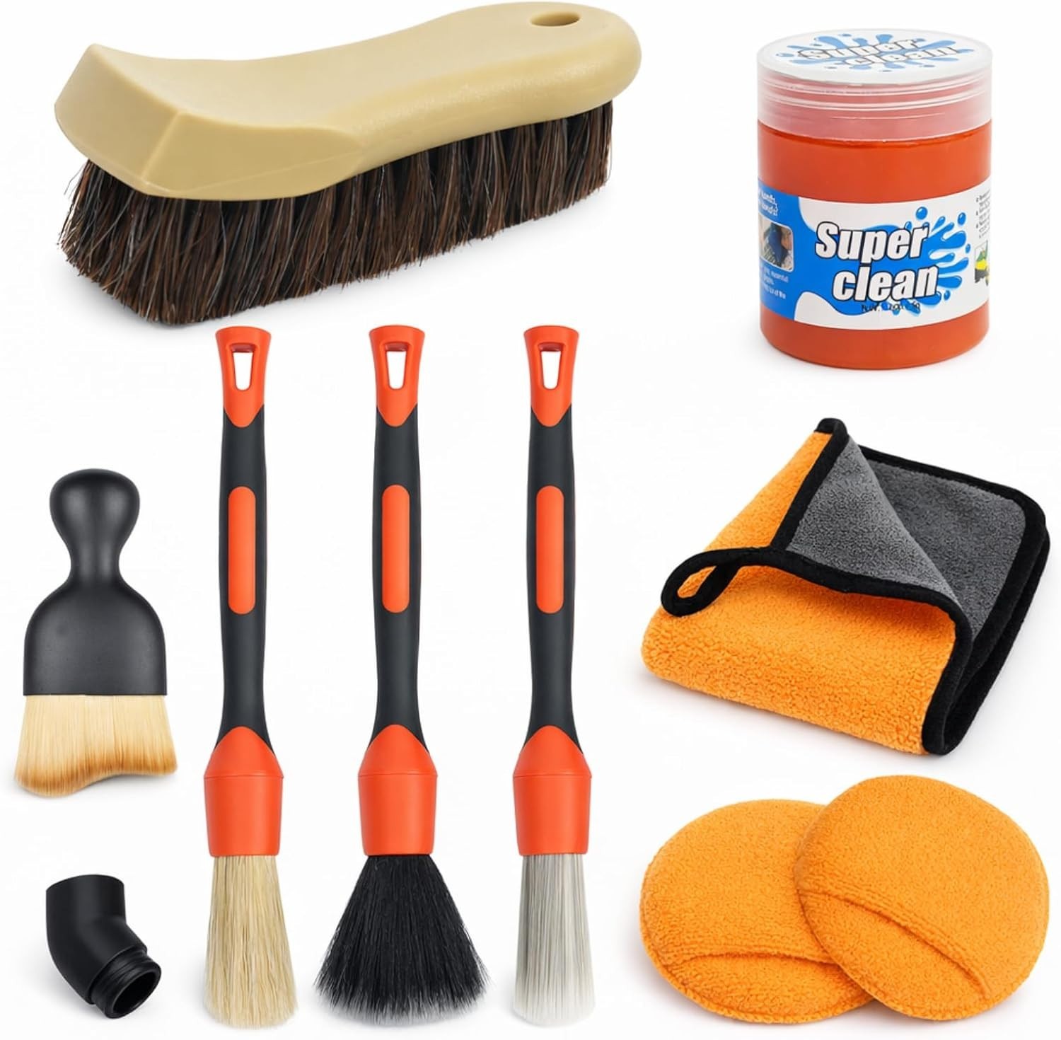 9PCS Car Detailing Brush, Horse Hair and Boar Bristle Brush Set with Elbow Ad…