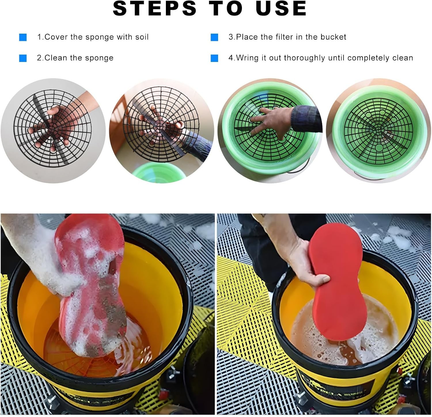 Car Wash Bucket Insert, 2 PCS Grit Trap Filter Removes Dirt Debris, Color: Black