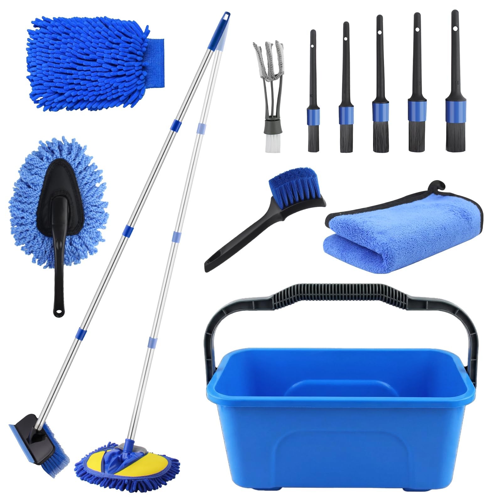 17Pcs Car Wash Kit with Bucket, Cleaning 62″ Long Handle Car…