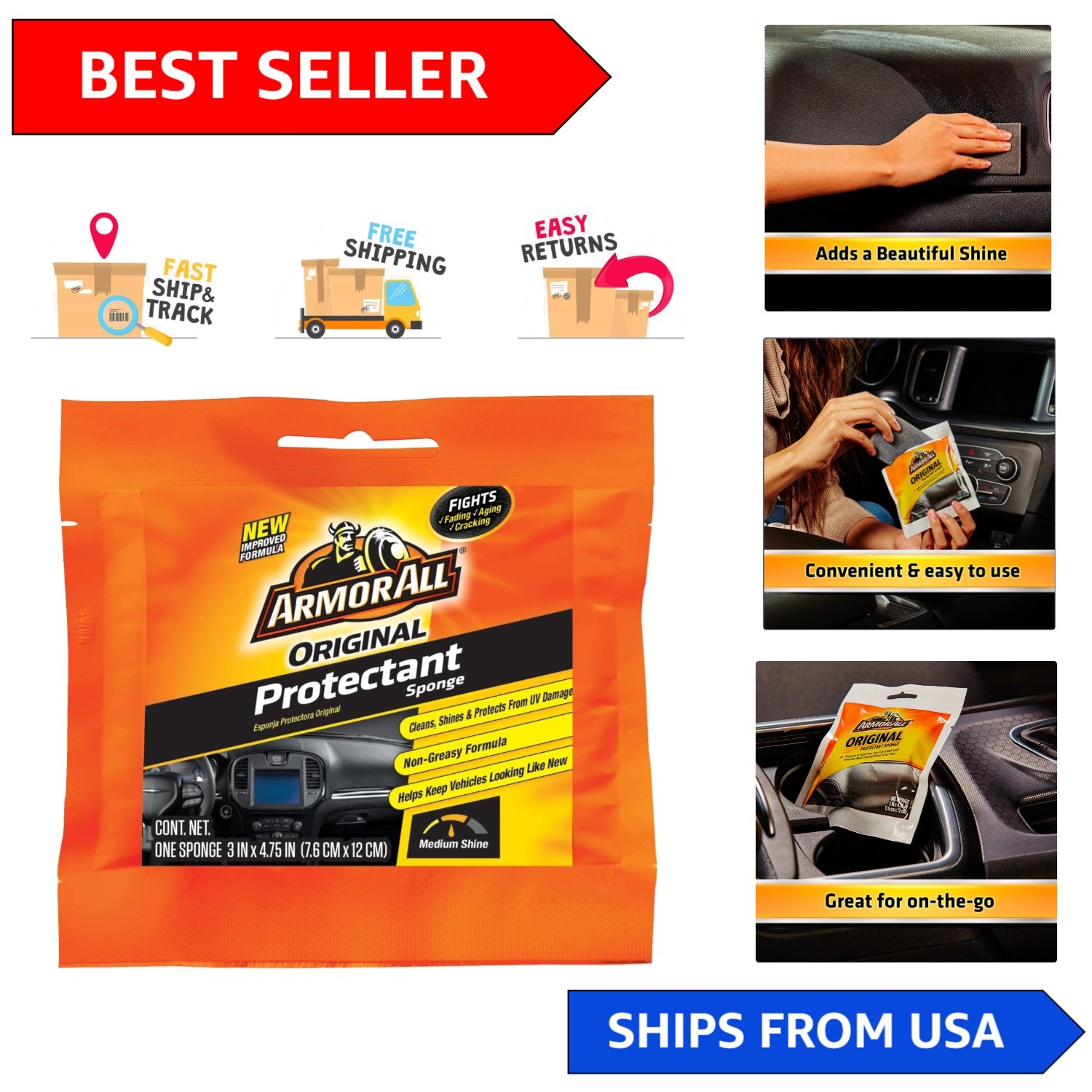 Armor All Protectant Sponge – Unscented Vehicle Cleaning for Lasting Shine